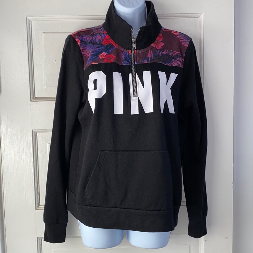 Victoria's Secret PINK Hawaiian Floral Print  1/4  Zip Pullover Sweatshi…